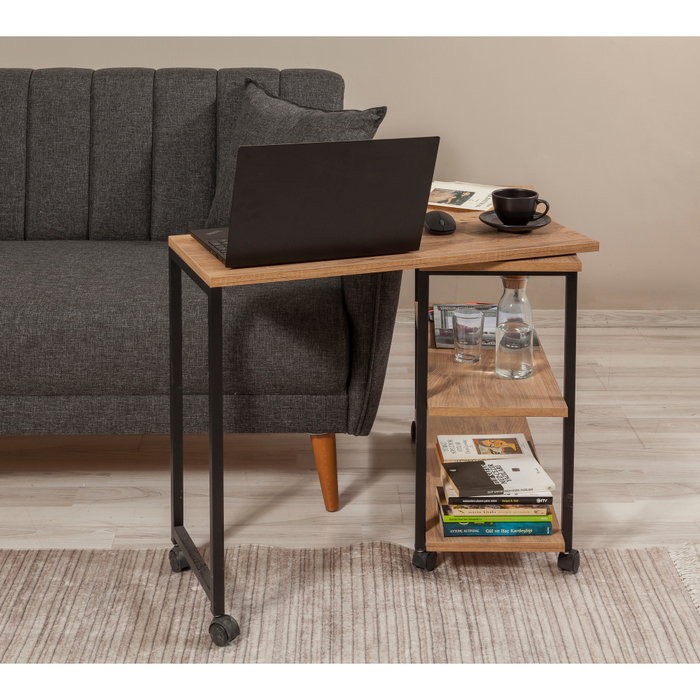 Hanah Home Mesa Auxiliar Industrial Tablero Melamina Pino Atlántico y Negro 70x63x76 cm